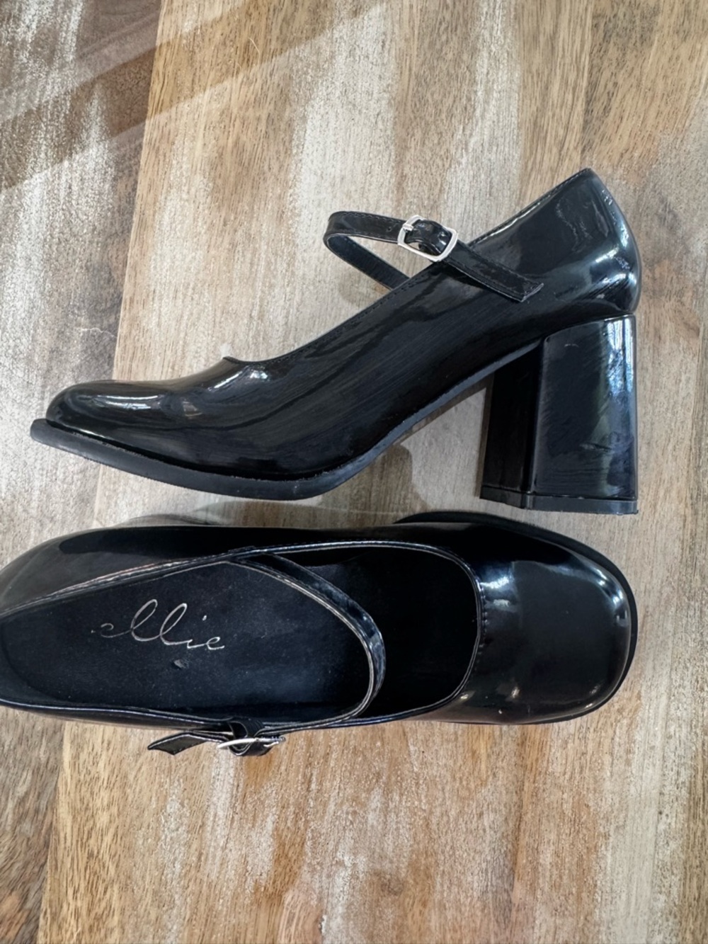 Ellie Black Patent Mary Jane Block Heels